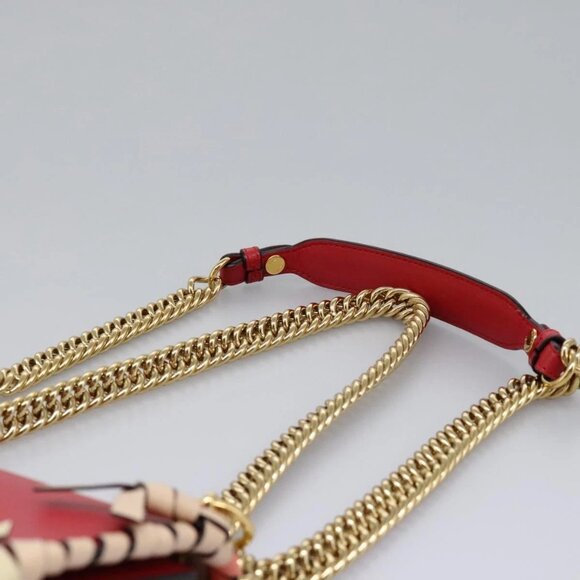 FENDI Mini Canai Chain Shoulder Bag Leather Red Auth bs22672V - Picture 9 of 16